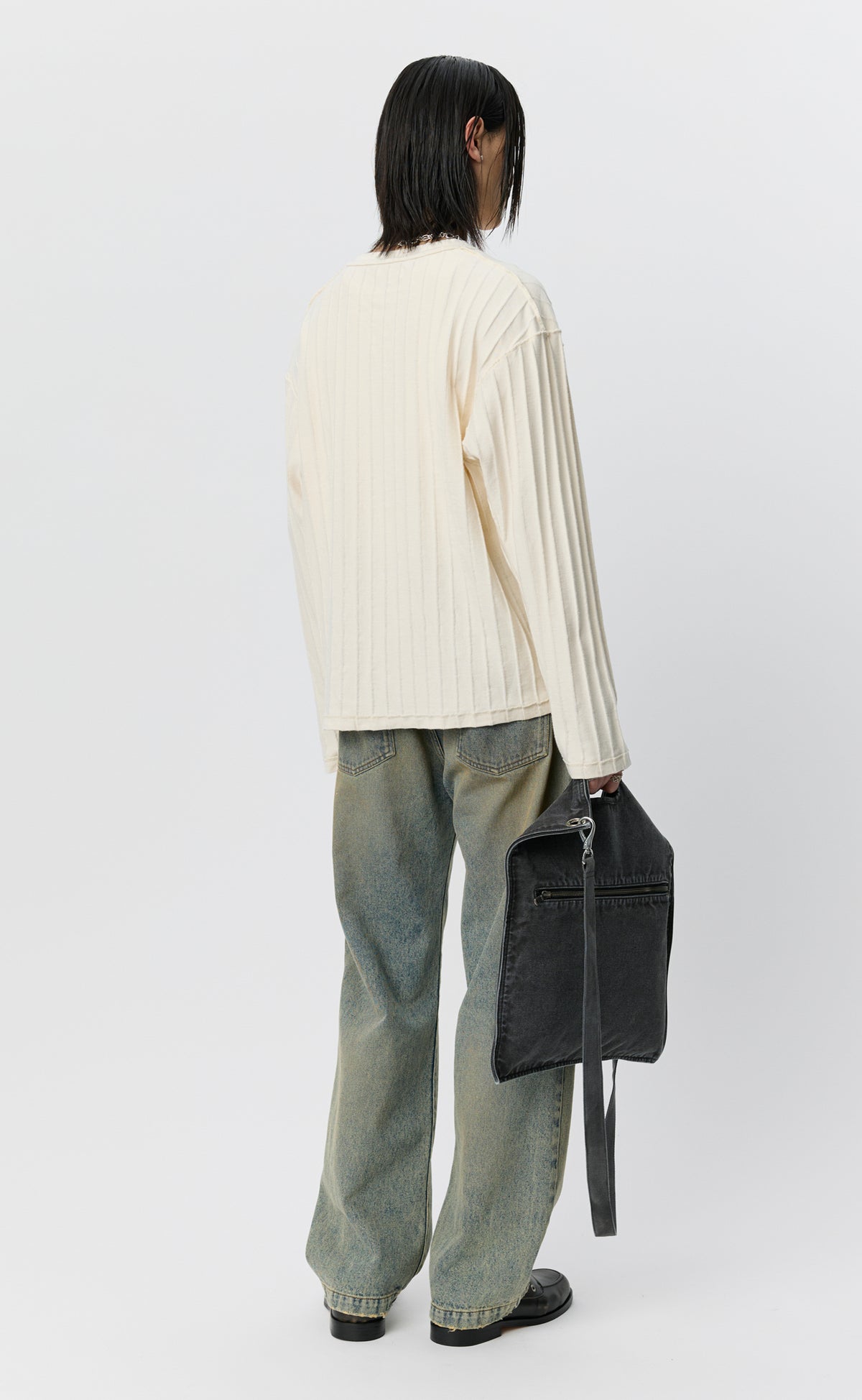 Round Neck Sweater - Ecru Inverted Ajour Stripe