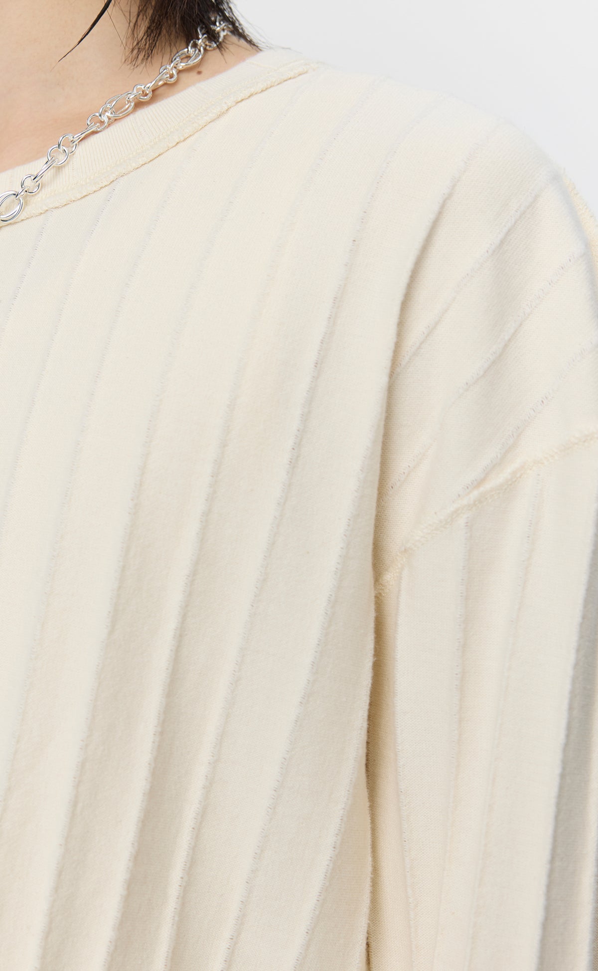 Round Neck Sweater - Ecru Inverted Ajour Stripe