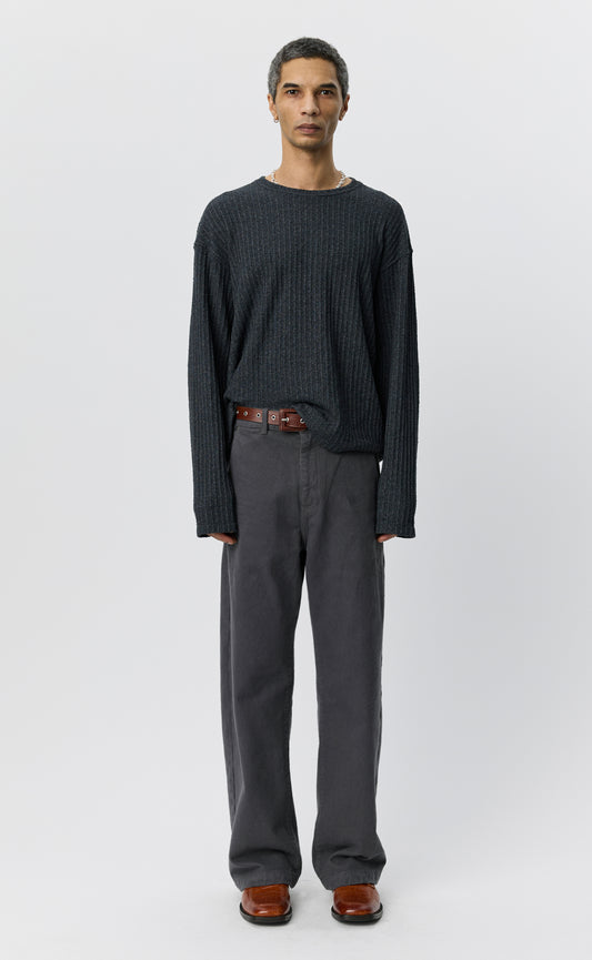 Round Neck Sweater - Grey Bouclé Rib