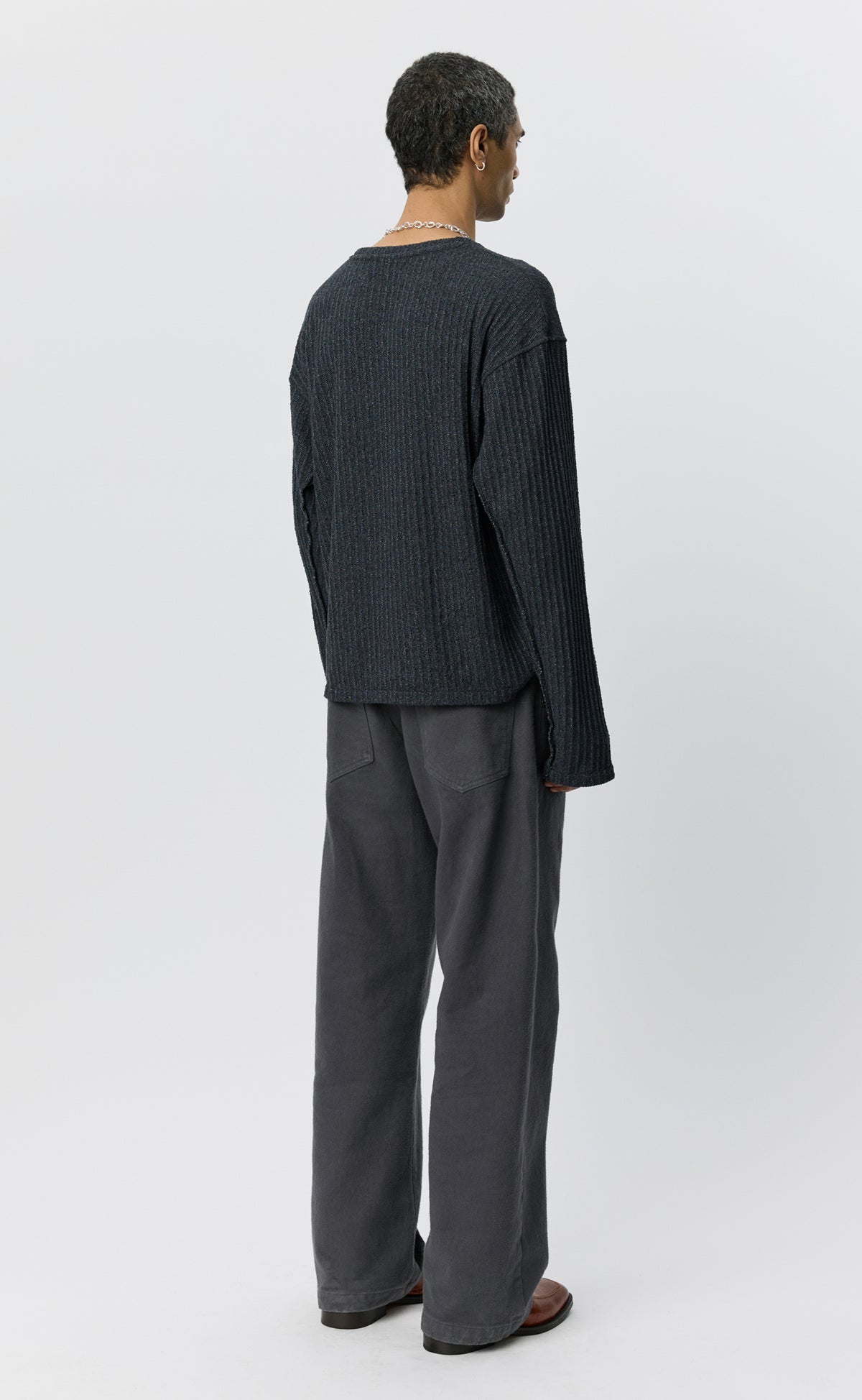 Round Neck Sweater - Grey Bouclé Rib