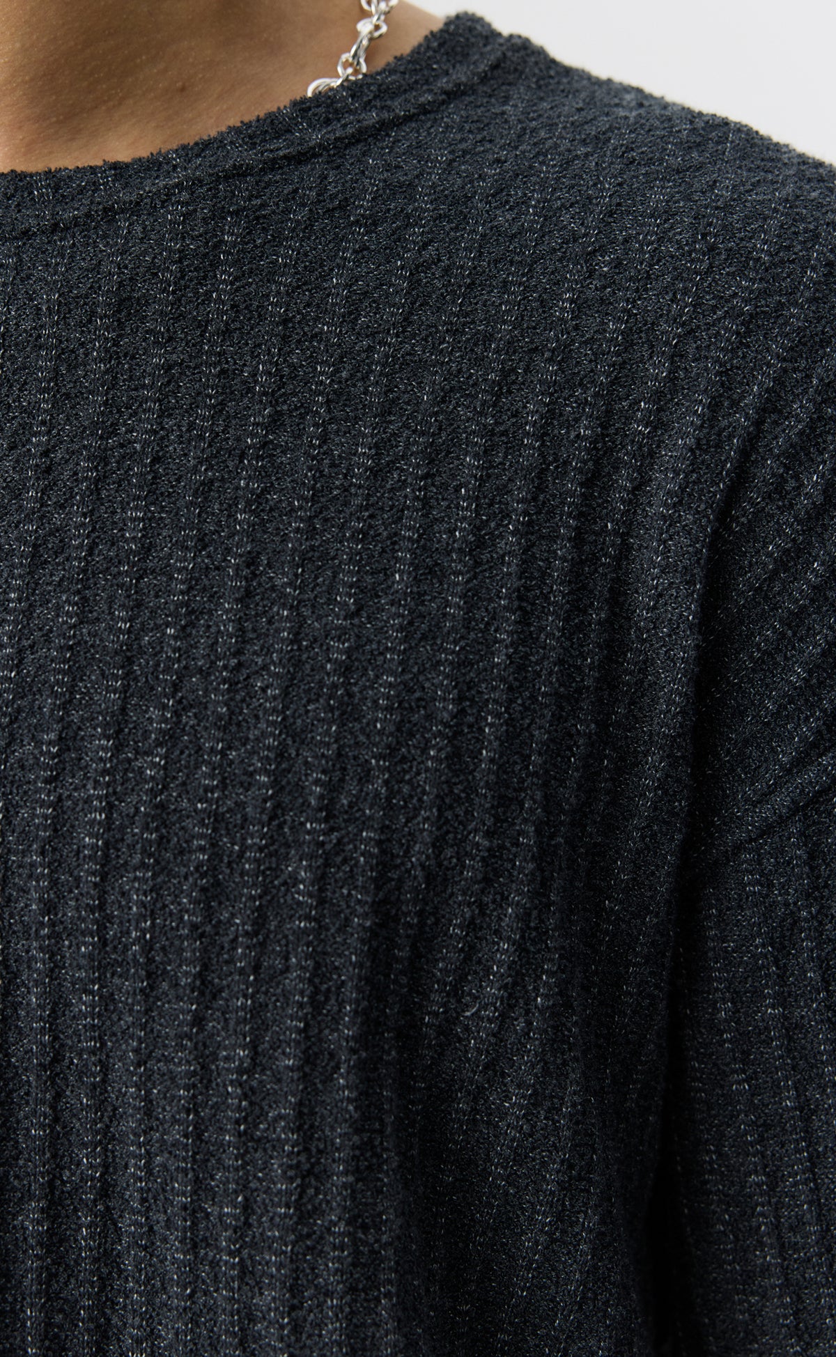 Round Neck Sweater - Grey Bouclé Rib