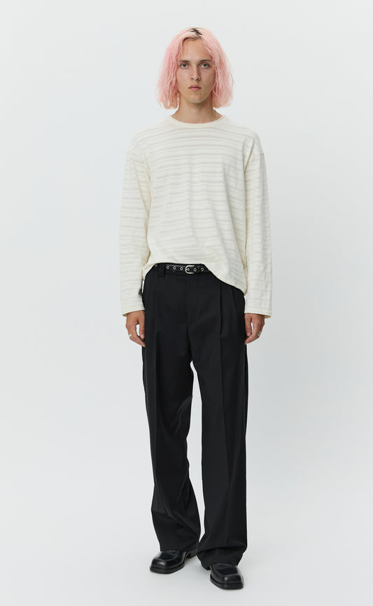Round Neck Sweater - Off White Stripe