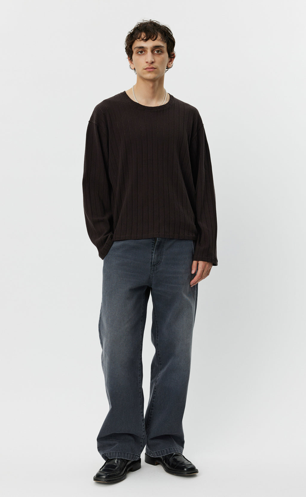 LS Round Neck - Brown Rib