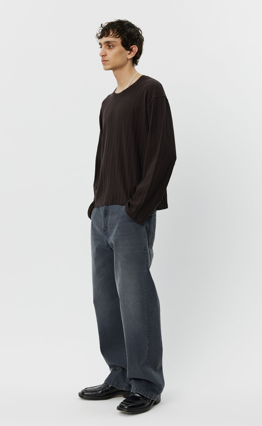 LS Round Neck - Brown Rib