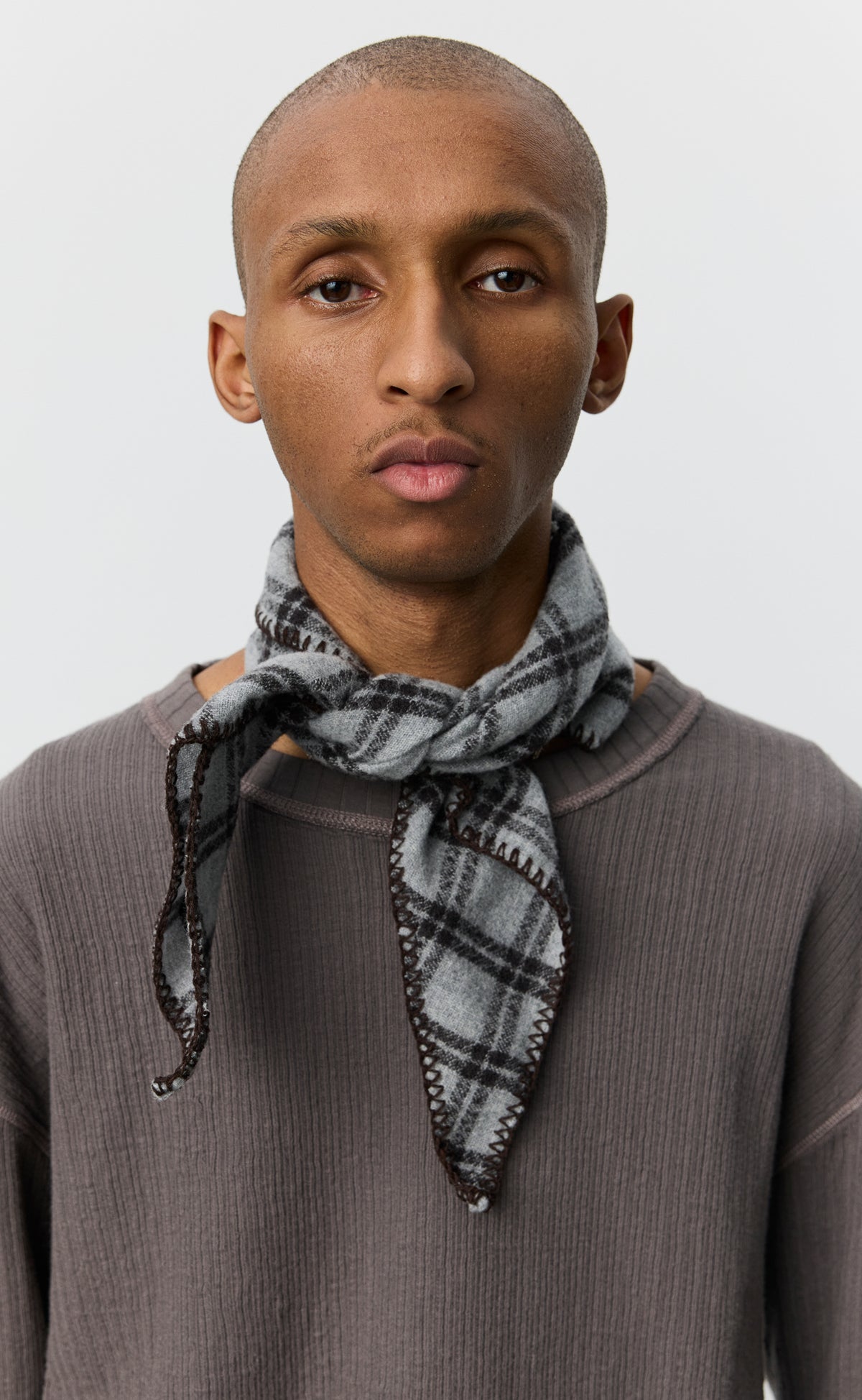 Triangle Scarf - Ash Brown Check