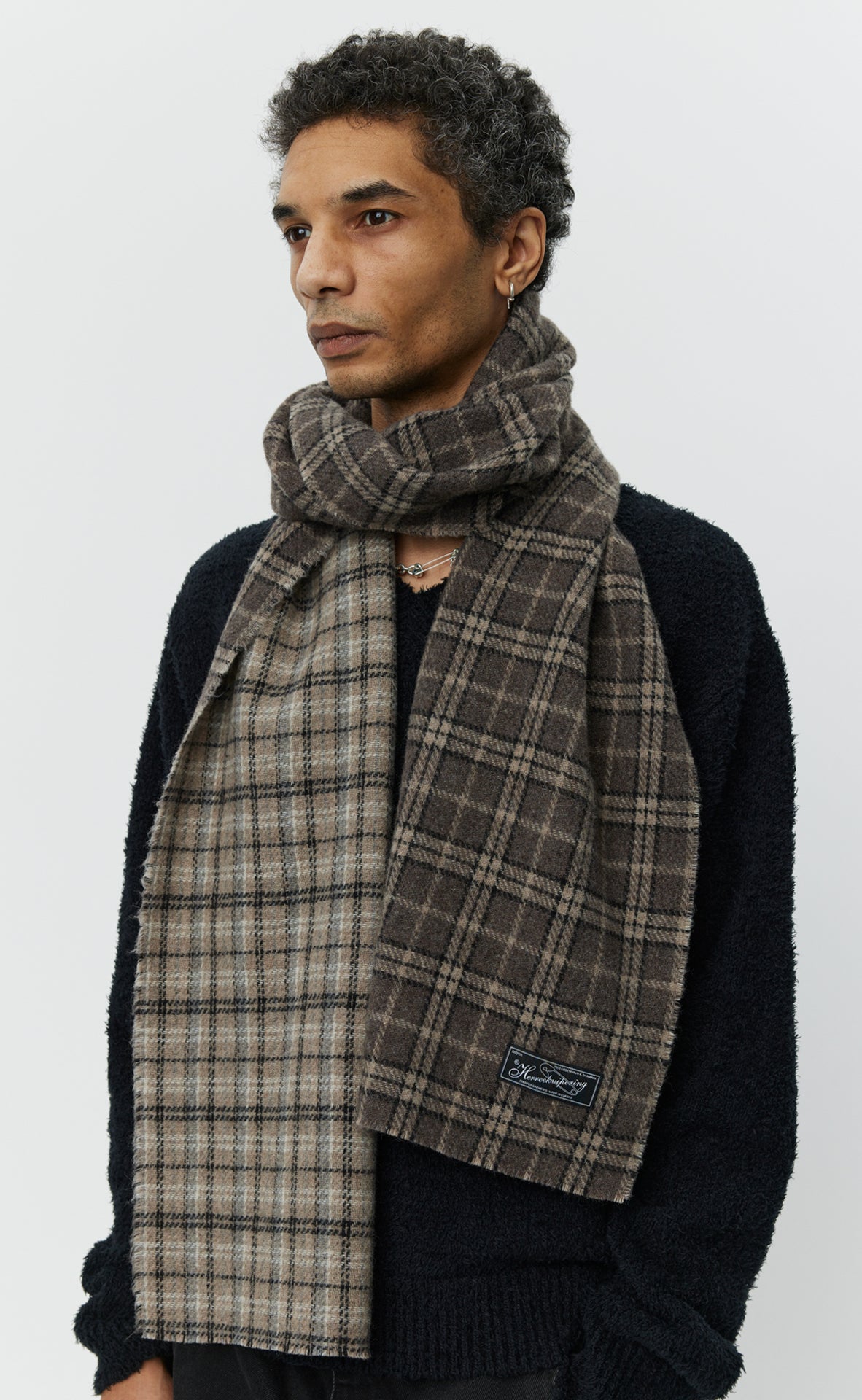 Wool Scarf - Brown Double Faced Check