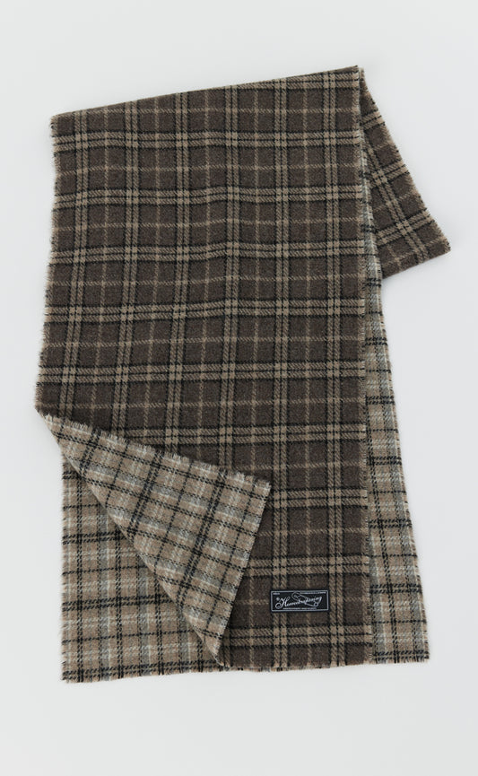 Wool Scarf - Brown Double Faced Check