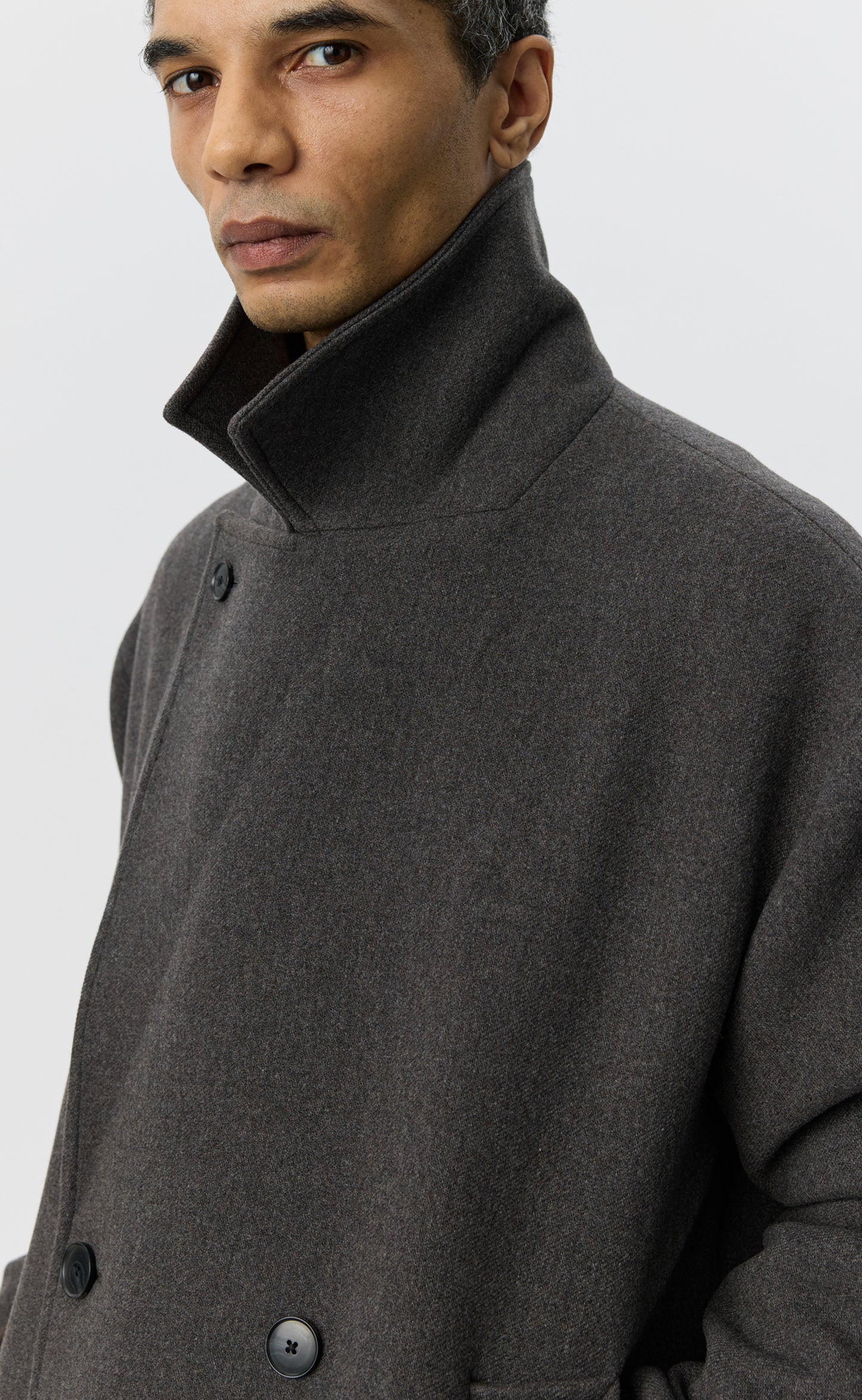 Sentence Peacoat - Ash Brown Recycled Wool