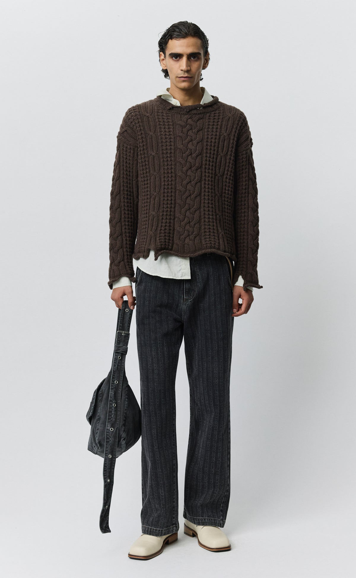 Shatter Cable Knit - Chocolate Brown Wool