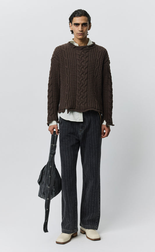 Shatter Cable Knit - Chocolate Brown Wool