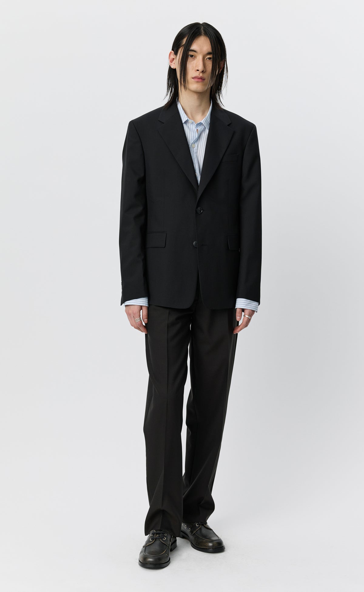Single Breasted Blazer - Black Dry Wool