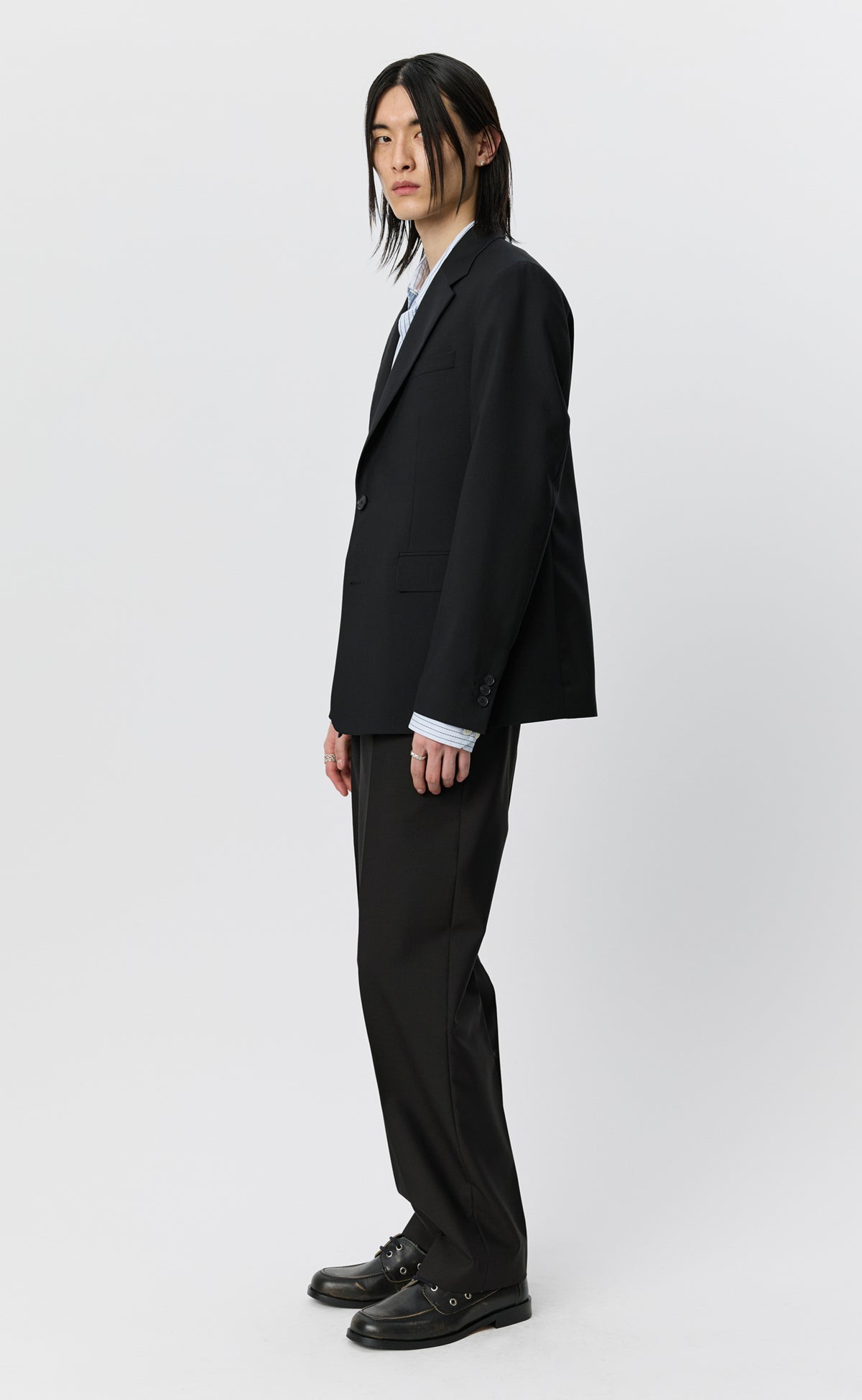 Single Breasted Blazer - Black Dry Wool