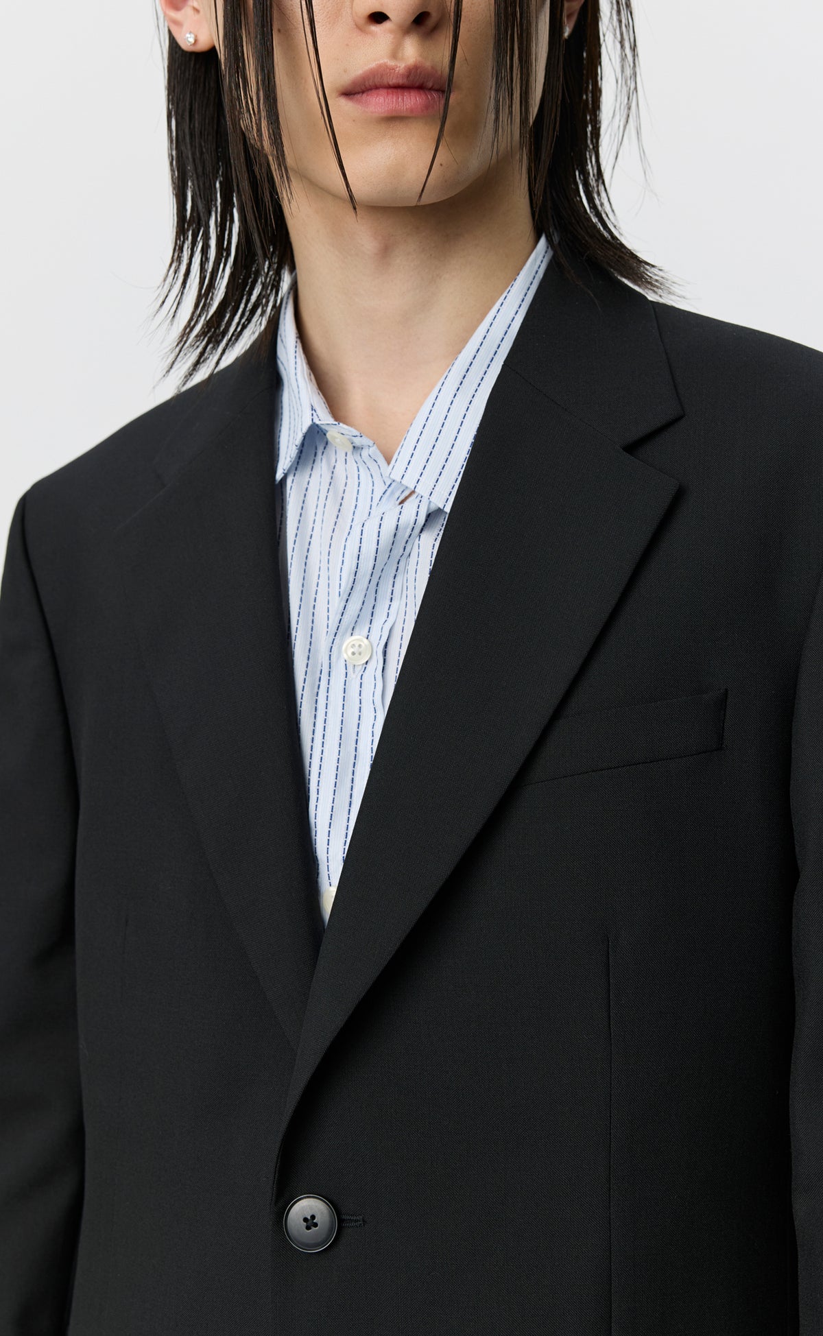 Single Breasted Blazer - Black Dry Wool
