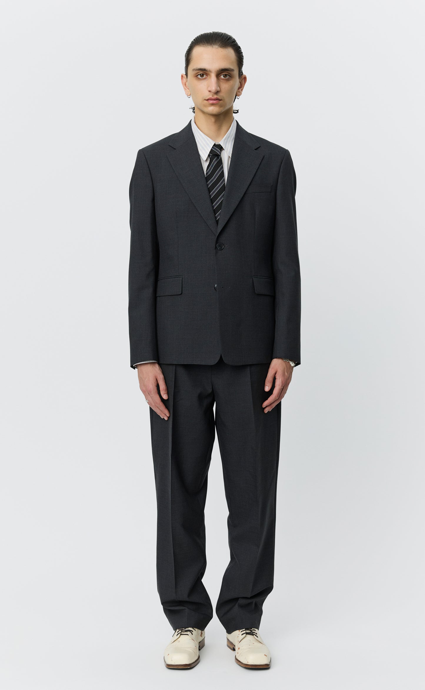 Single Breasted Blazer - Dark Grey Tropical Wool