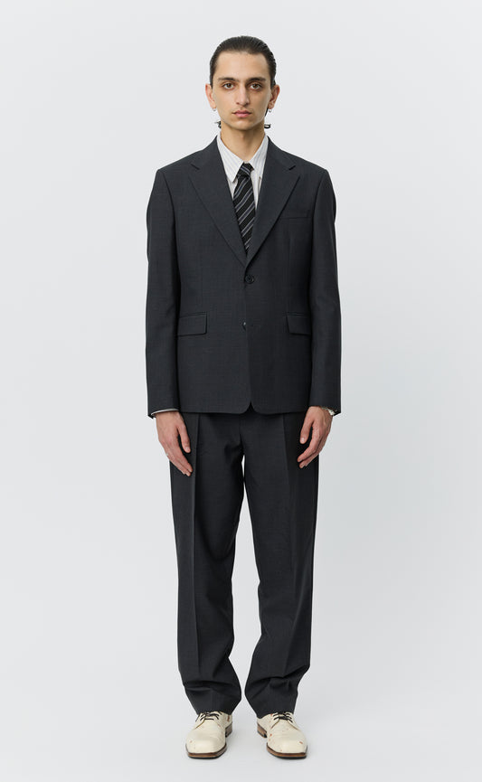 Single Breasted Blazer - Dark Grey Tropical Wool