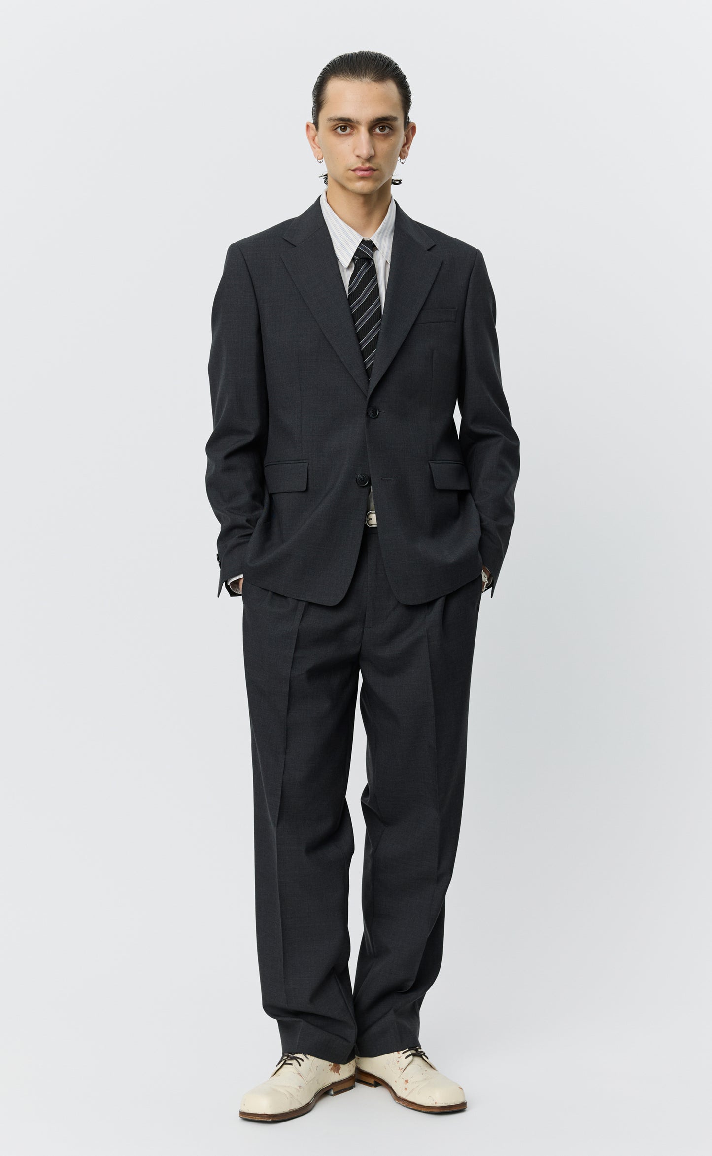Single Breasted Blazer - Dark Grey Tropical Wool