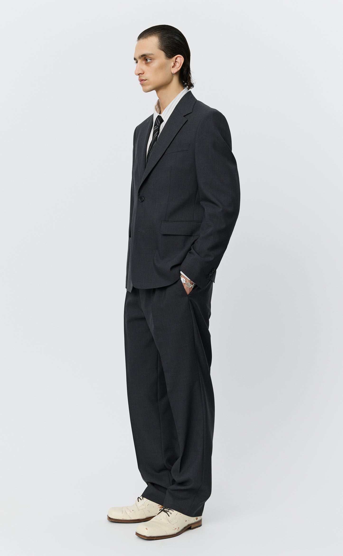 Single Breasted Blazer - Dark Grey Tropical Wool