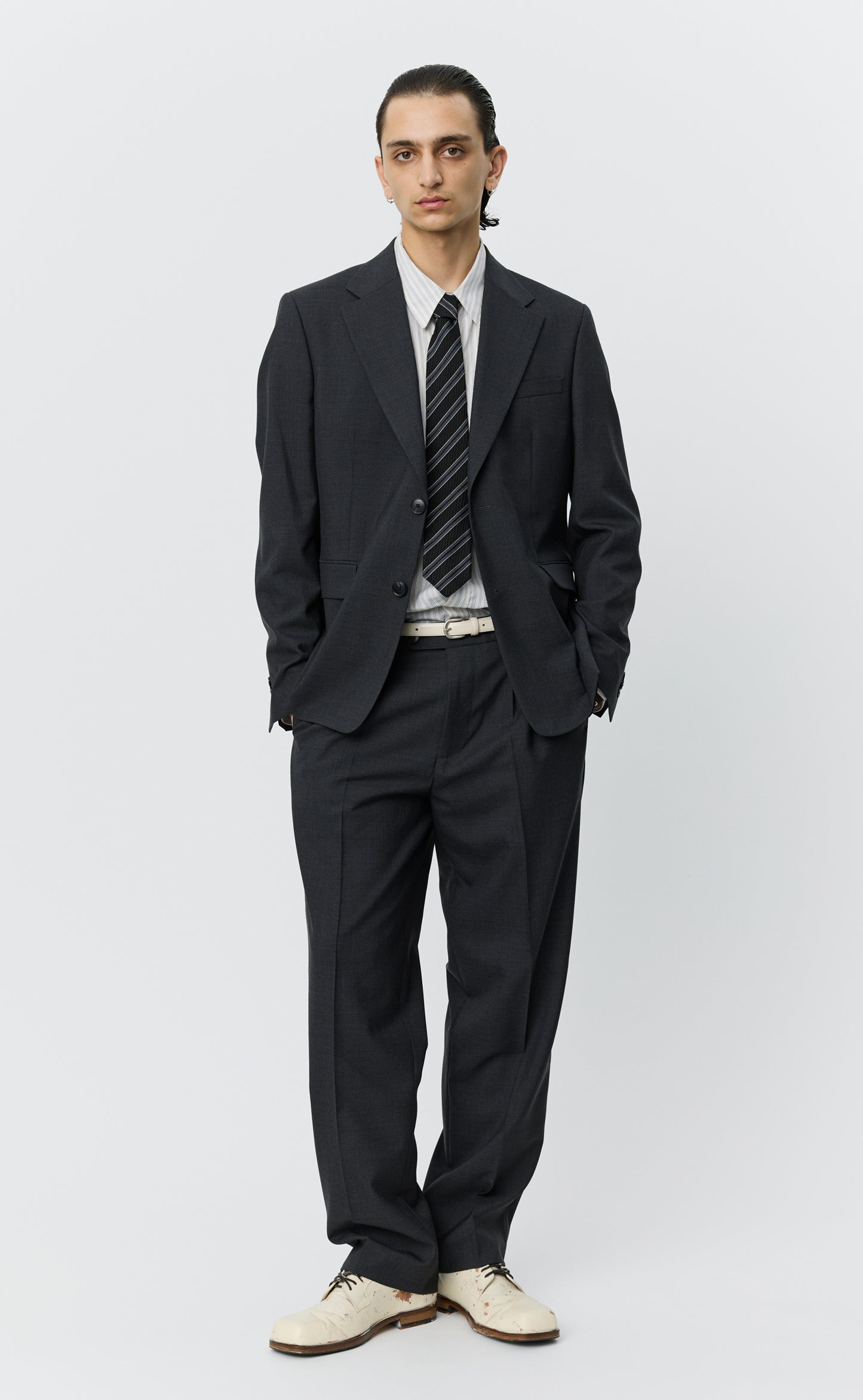 Single Breasted Blazer - Dark Grey Tropical Wool