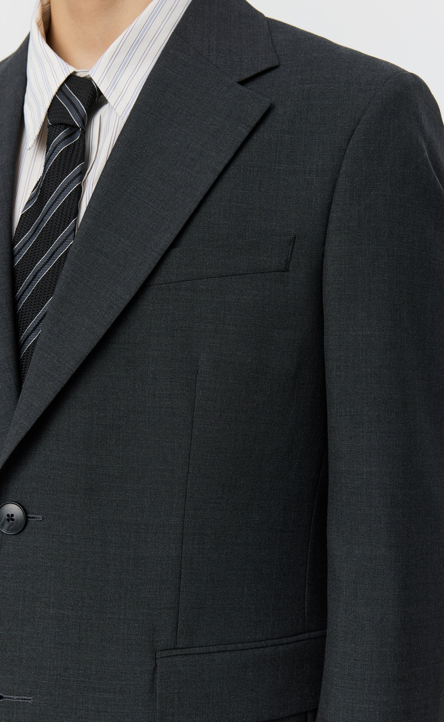 Single Breasted Blazer - Dark Grey Tropical Wool