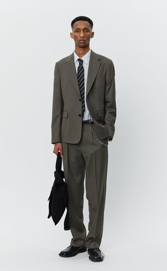 Single Breasted Blazer  - Taupe Wool
