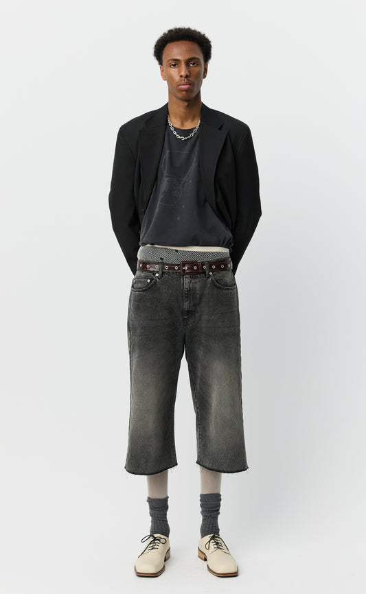 Straight Cut Capri Jeans - Stonewashed Black