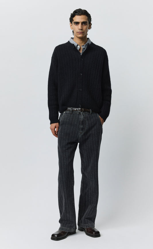 Straight Cut Jeans - Grey Lace Stripe