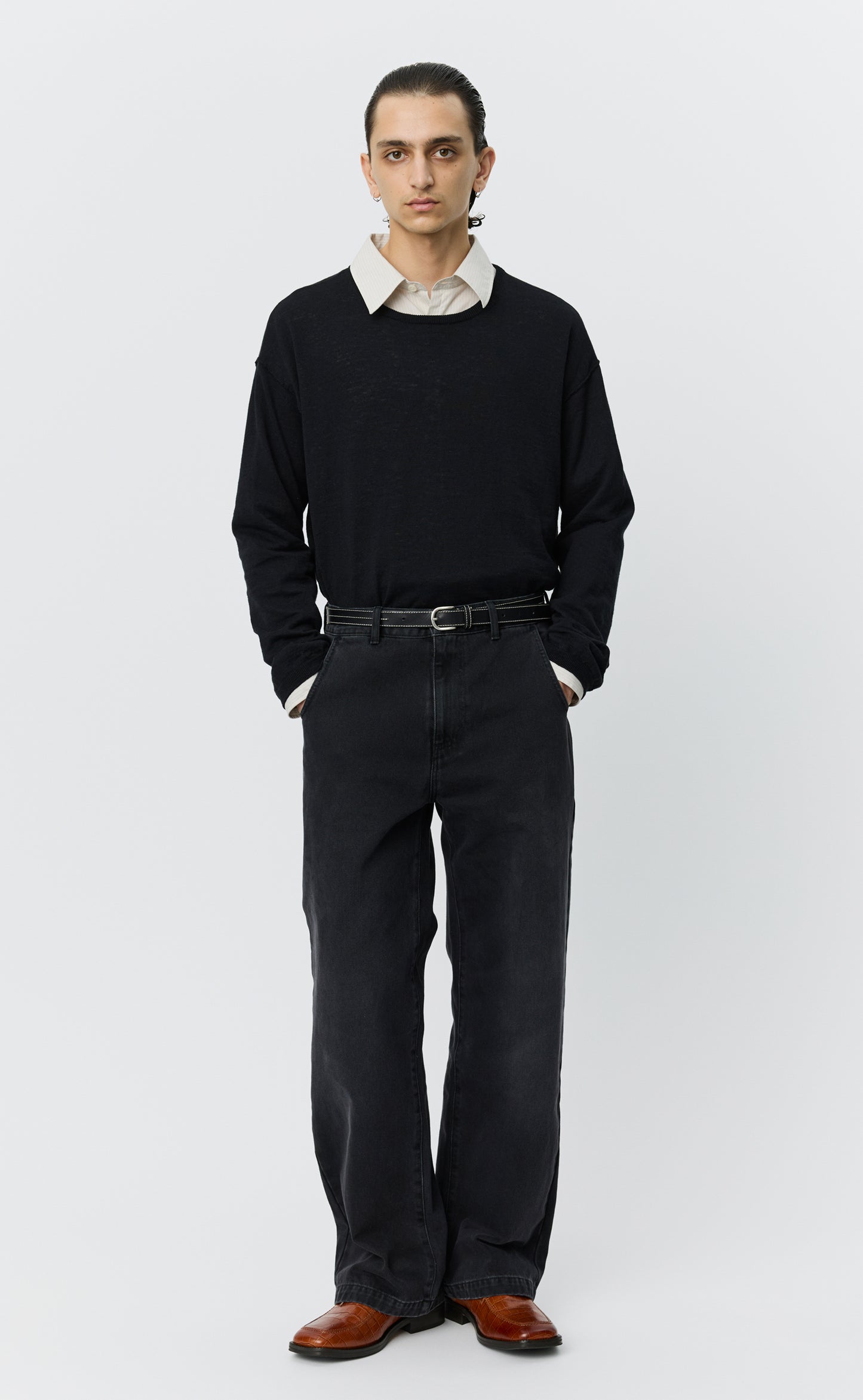 Straight Cut Jeans  - Faded Black