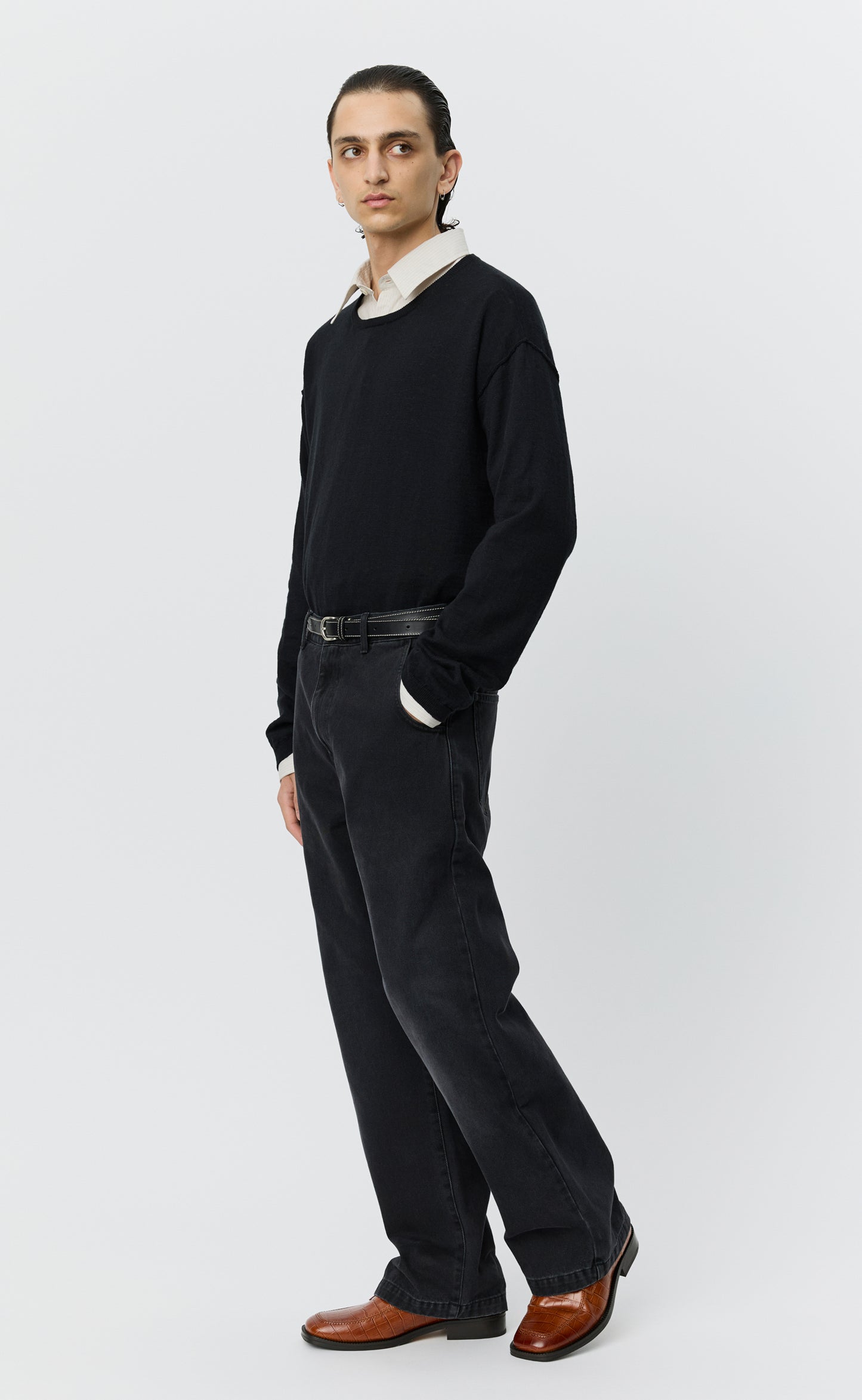 Straight Cut Jeans  - Faded Black