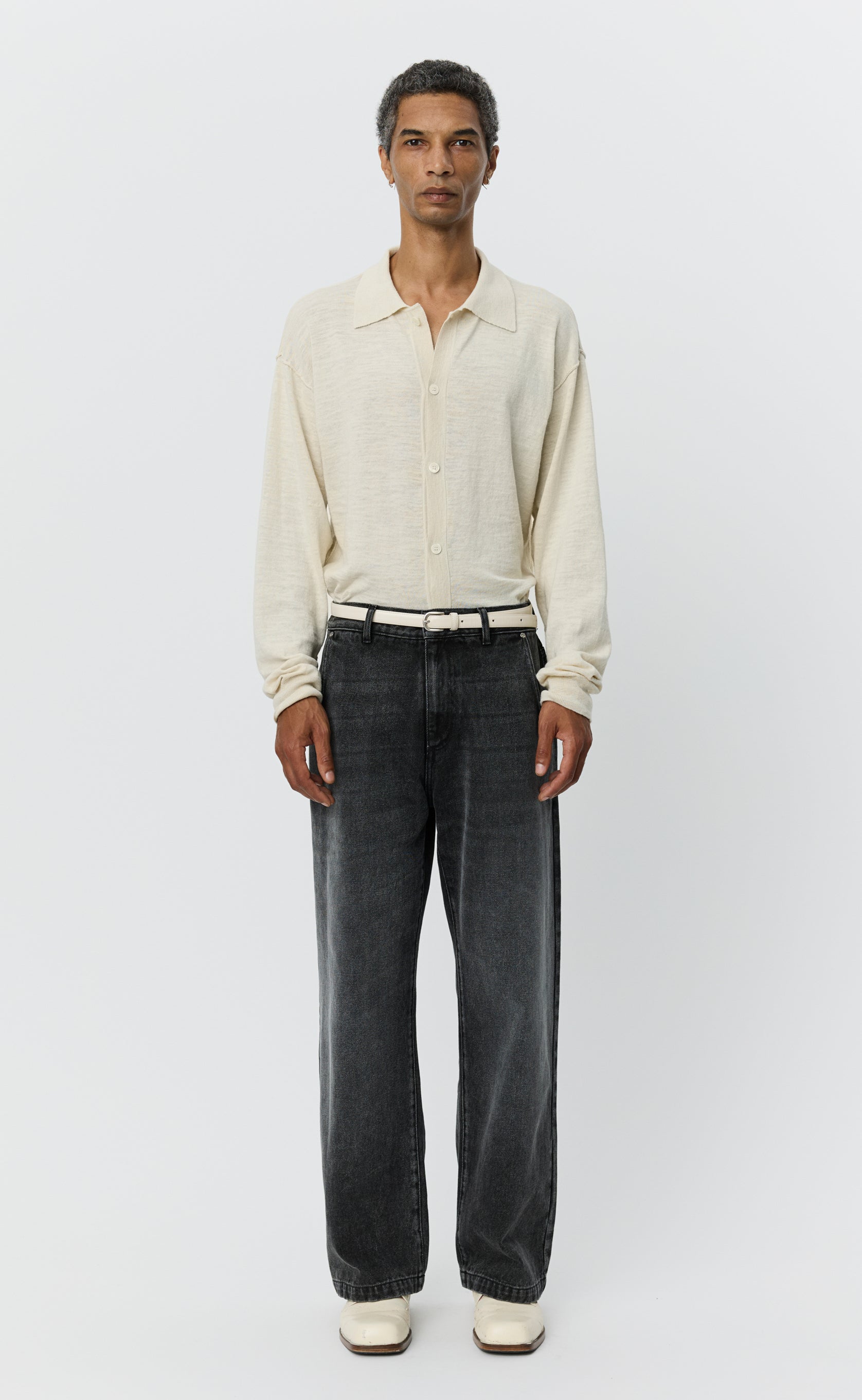 MEPEN ブラック ストレートカット ジーンズ Straight-Cut-Jeans_Stone-