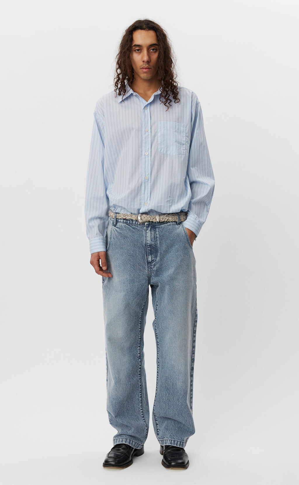 mfpen SS24 Straight Cut Jeans - Striped Blue