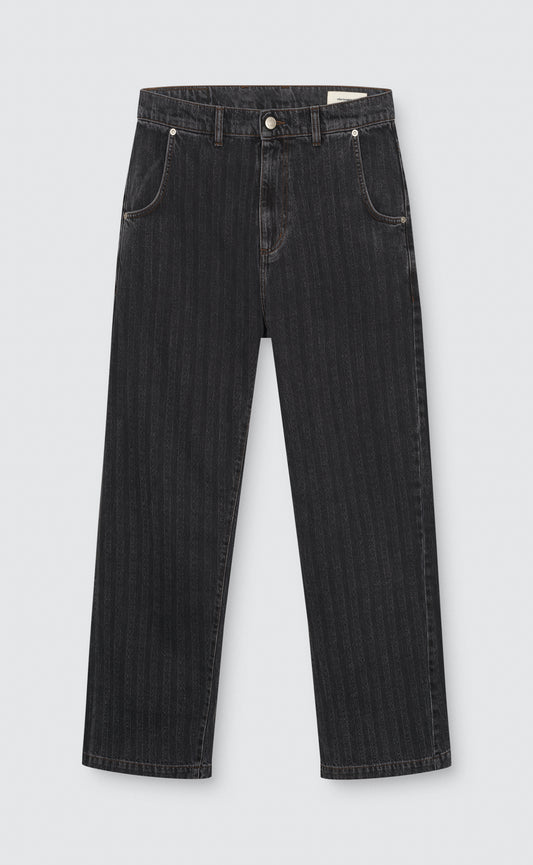 Straight Cut Jeans - Grey Lace Stripe