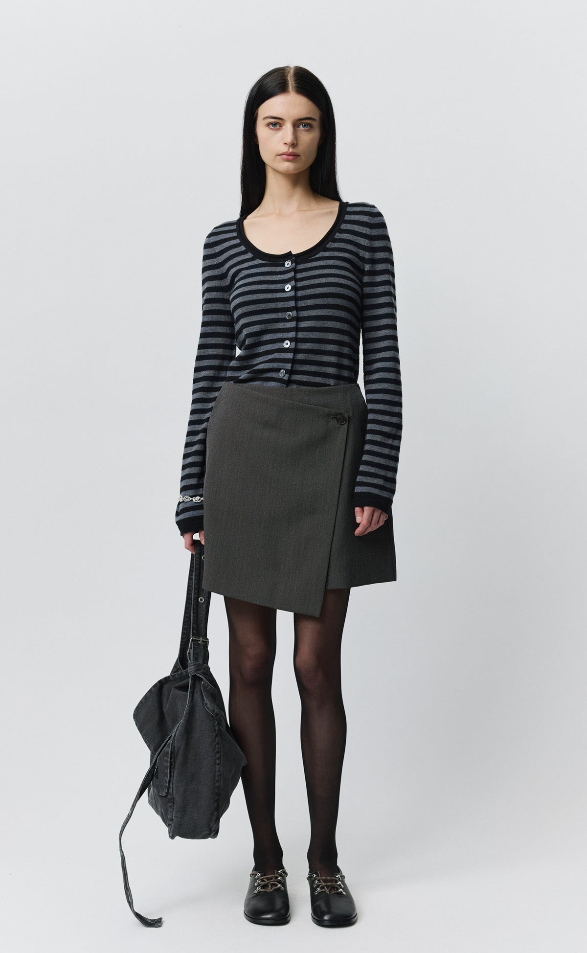 Tilted Wrap Skirt - Taupe Wool Twill