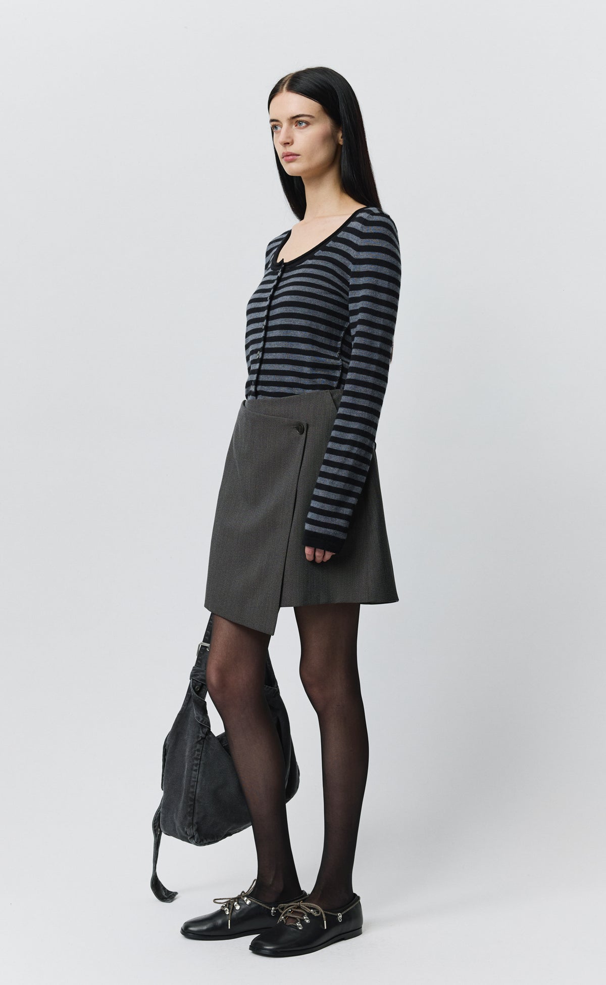 Tilted Wrap Skirt - Taupe Wool Twill