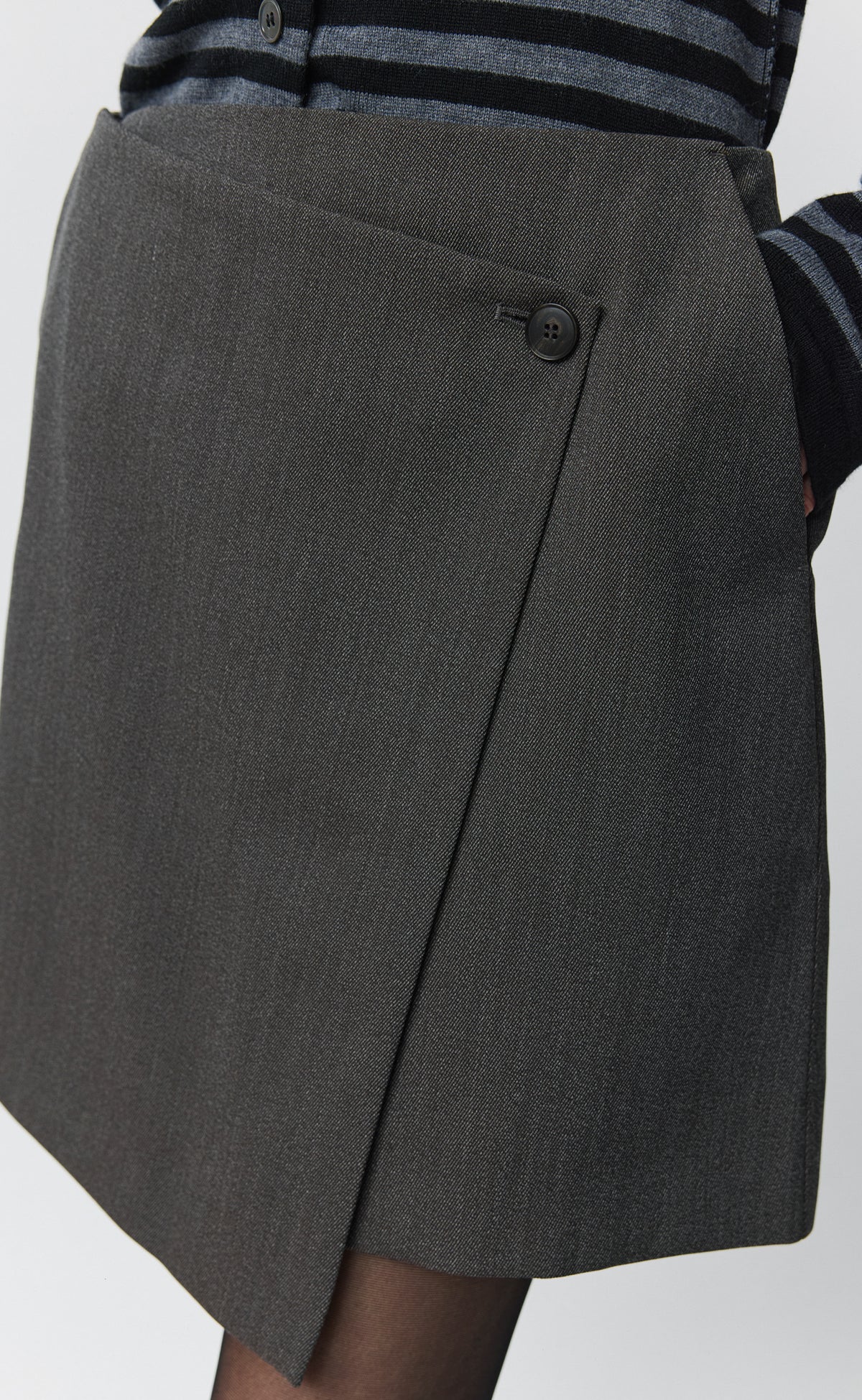 Tilted Wrap Skirt - Taupe Wool Twill