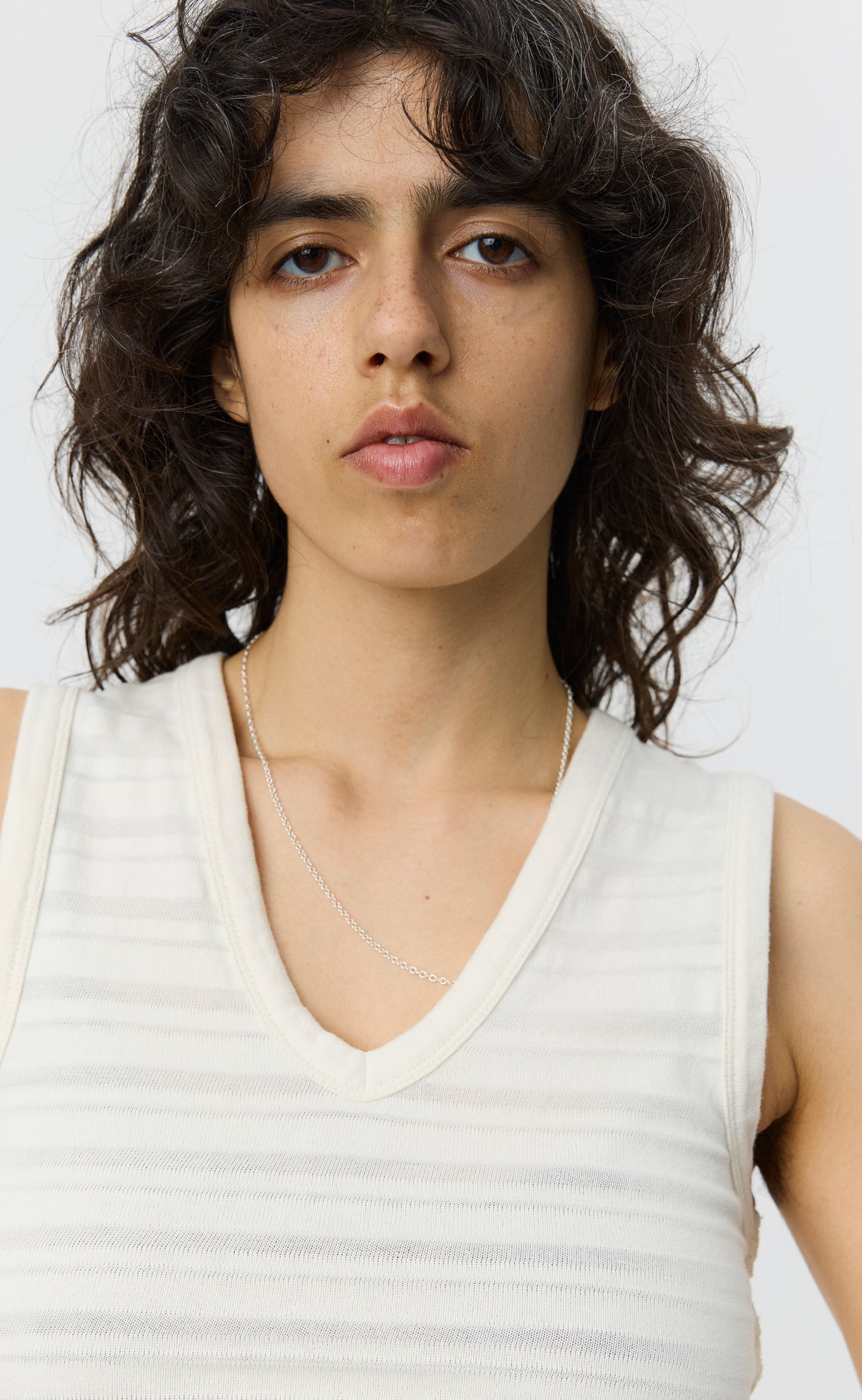 V-Neck Tank Top - Off White Stripe