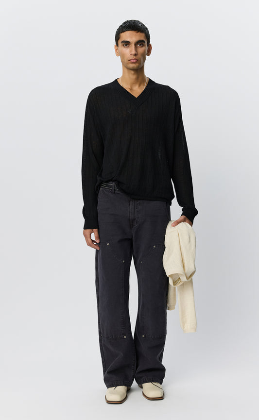 V-Neck Pullover - Black Rib