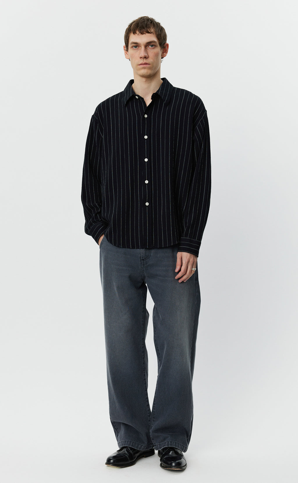 Vacation Shirt - Black Textured Stripe