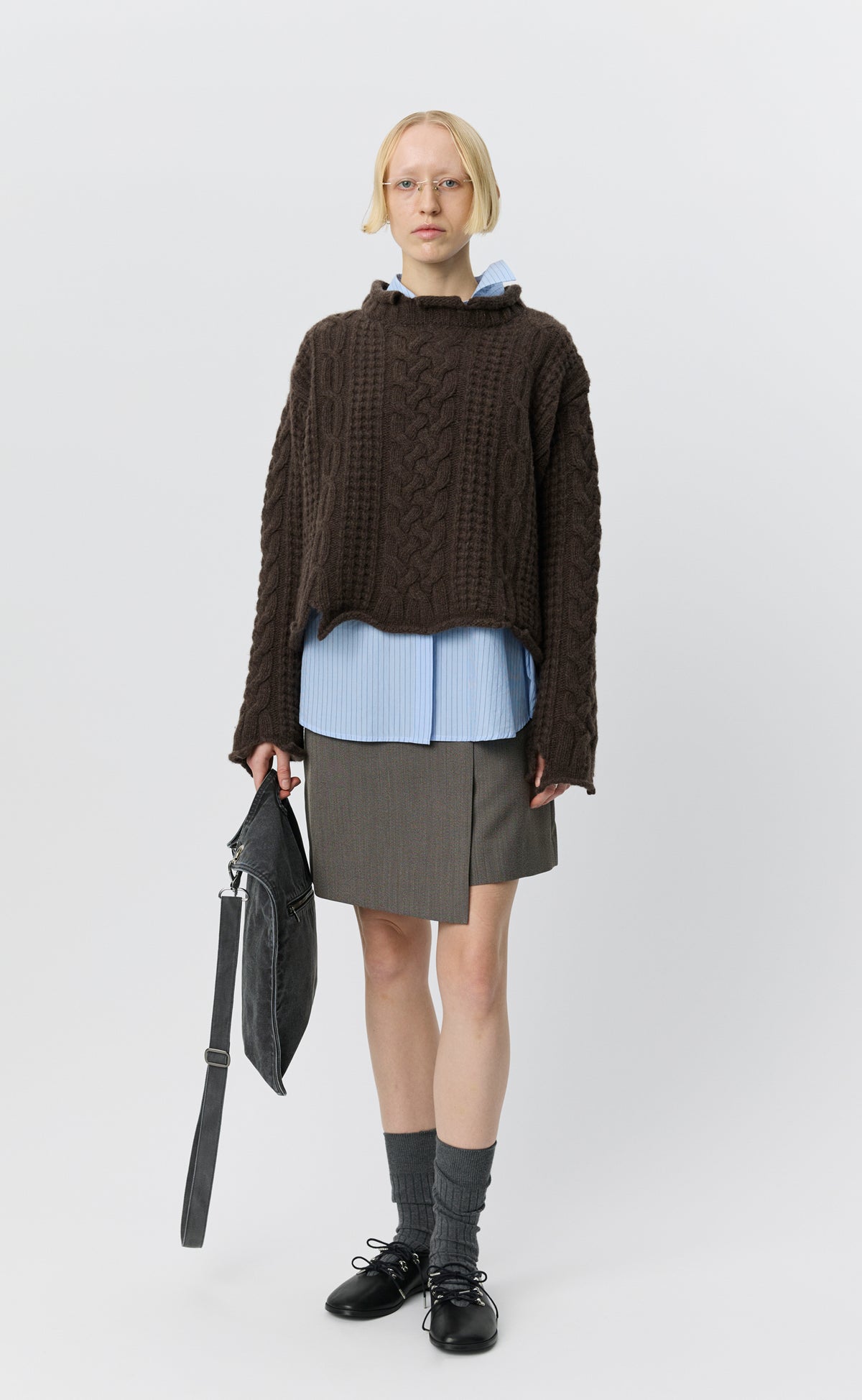 Womens Shatter Cable Knit - Chocolate Brown Wool