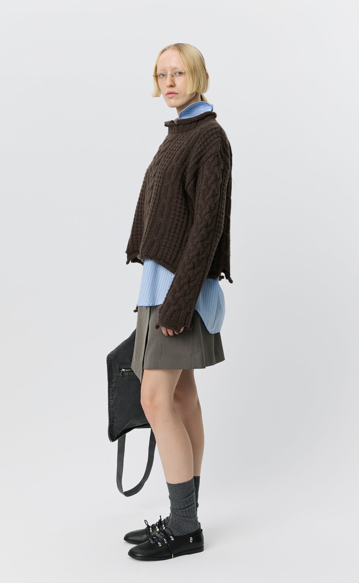 Womens Shatter Cable Knit - Chocolate Brown Wool