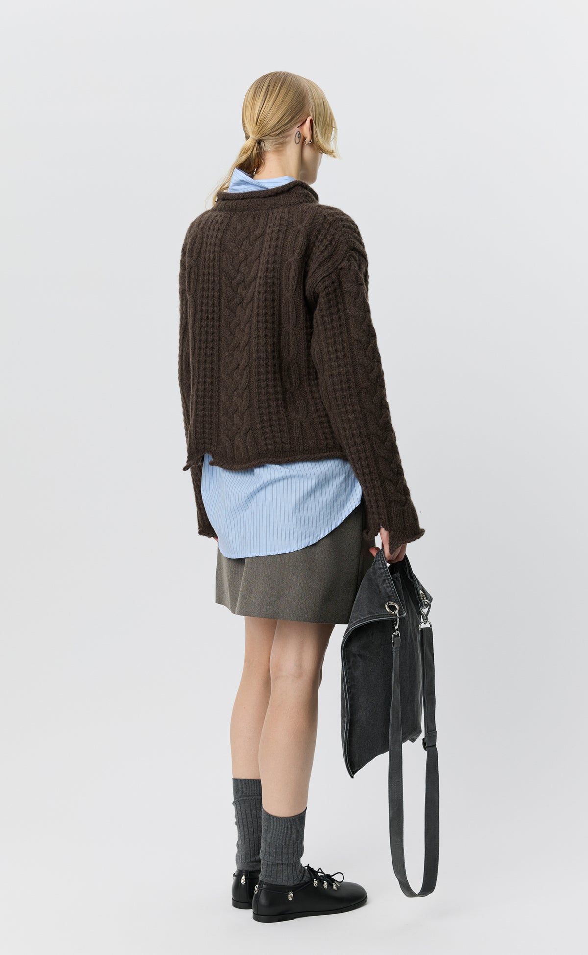 Womens Shatter Cable Knit - Chocolate Brown Wool
