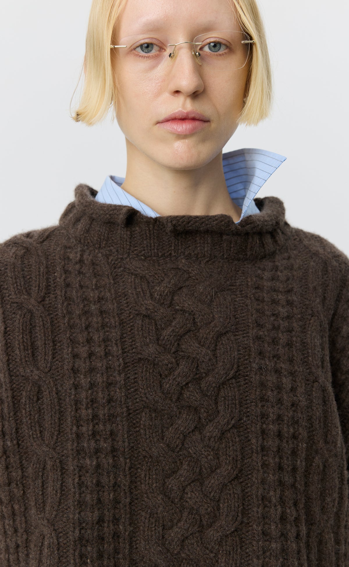 Womens Shatter Cable Knit - Chocolate Brown Wool