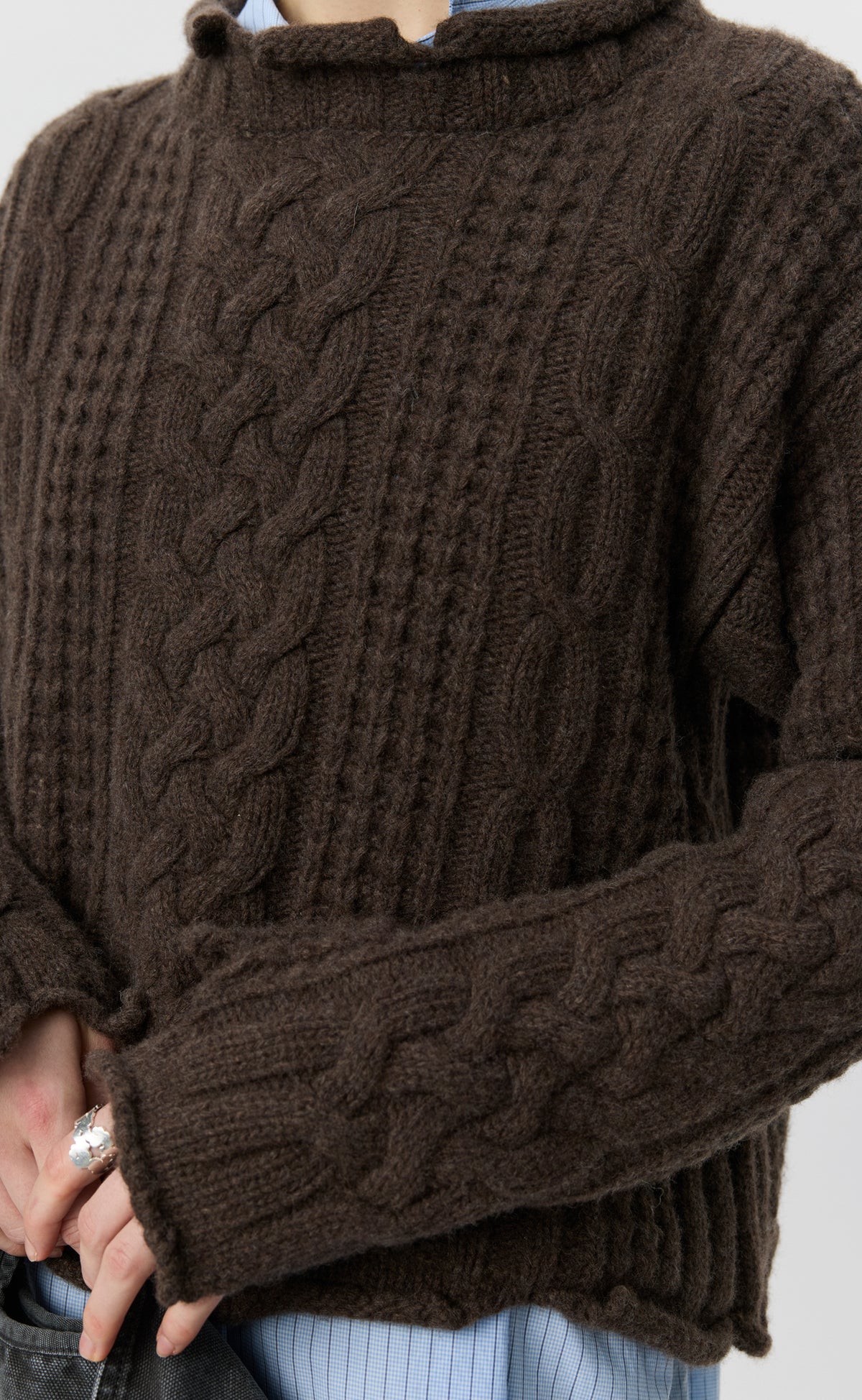 Womens Shatter Cable Knit - Chocolate Brown Wool