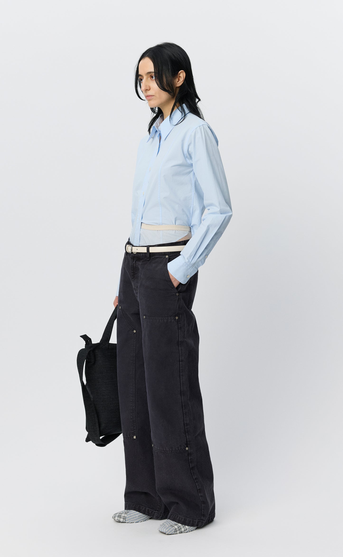 Womens Double Knee Jeans - Dark Grey Canvas