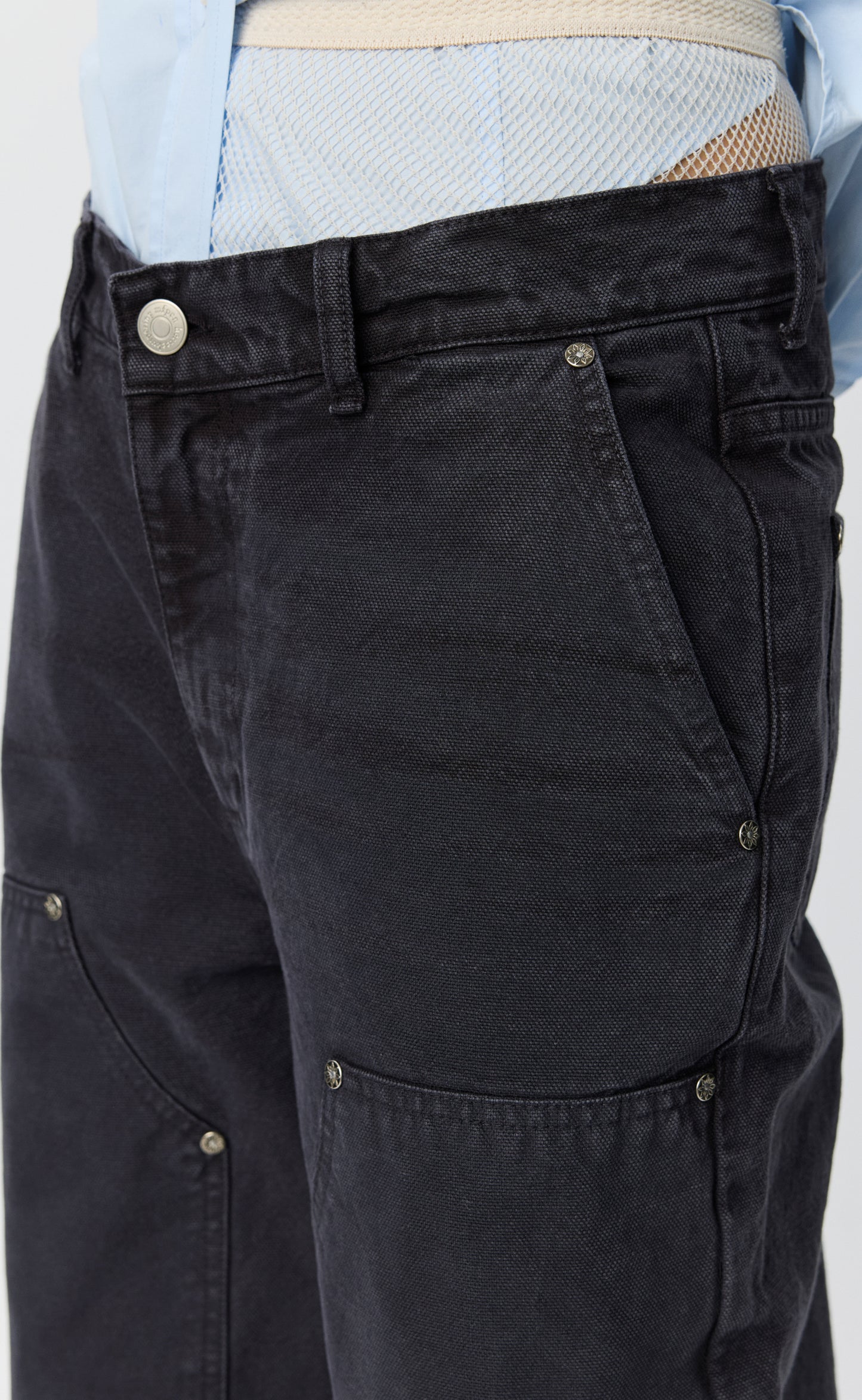 Womens Double Knee Jeans - Dark Grey Canvas