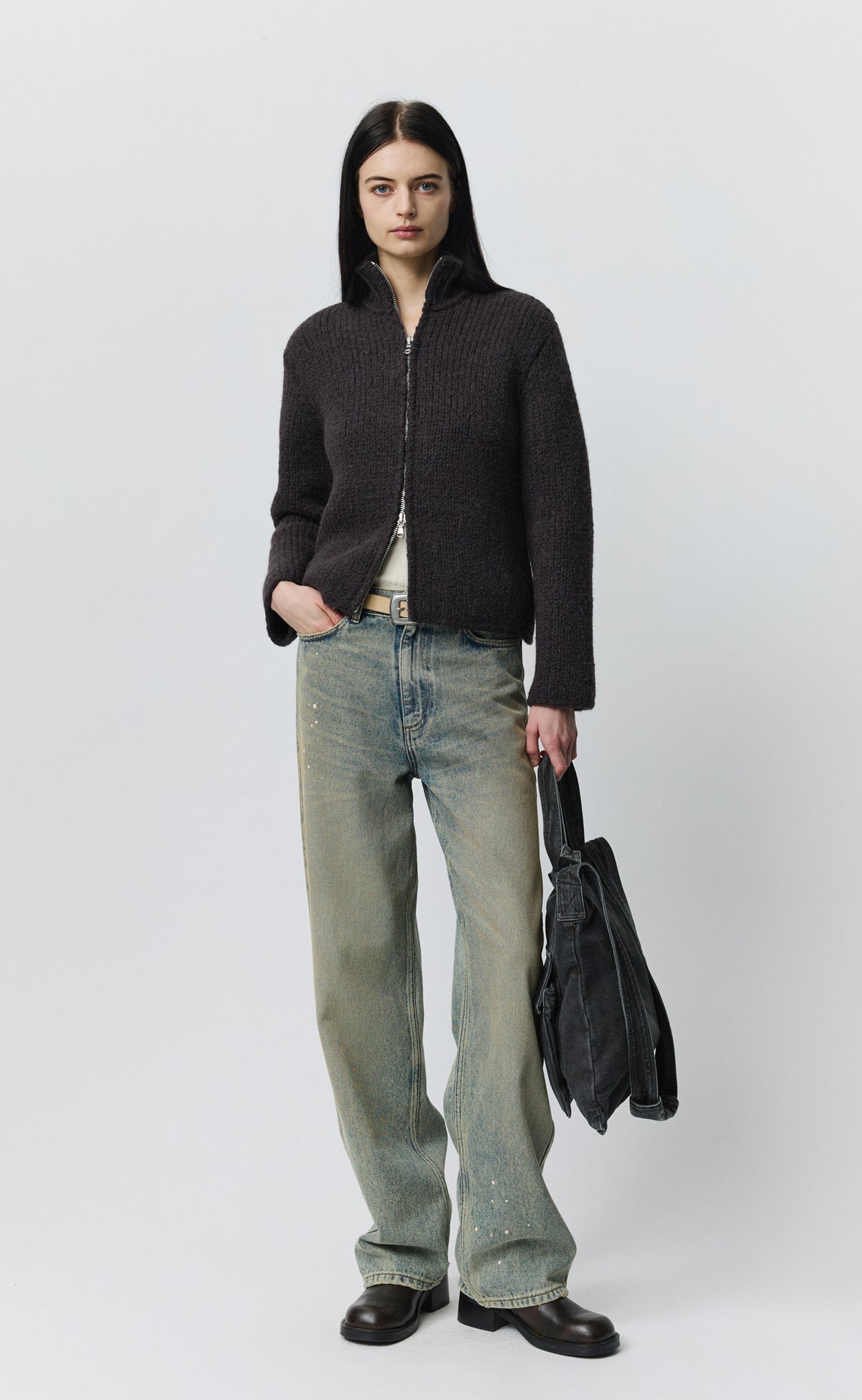 Womens Members Zip Knit - Linty Umber