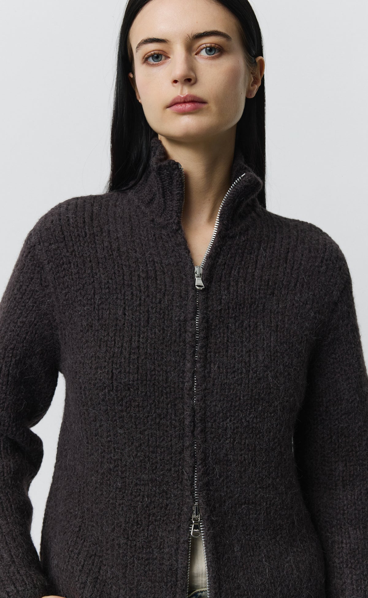 Womens Members Zip Knit - Linty Umber