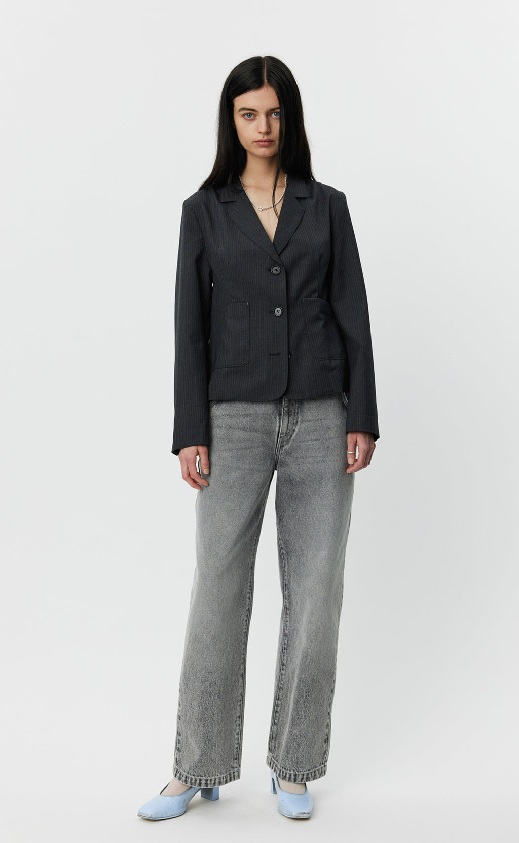 Work Blazer - Dark Grey Pinstripe