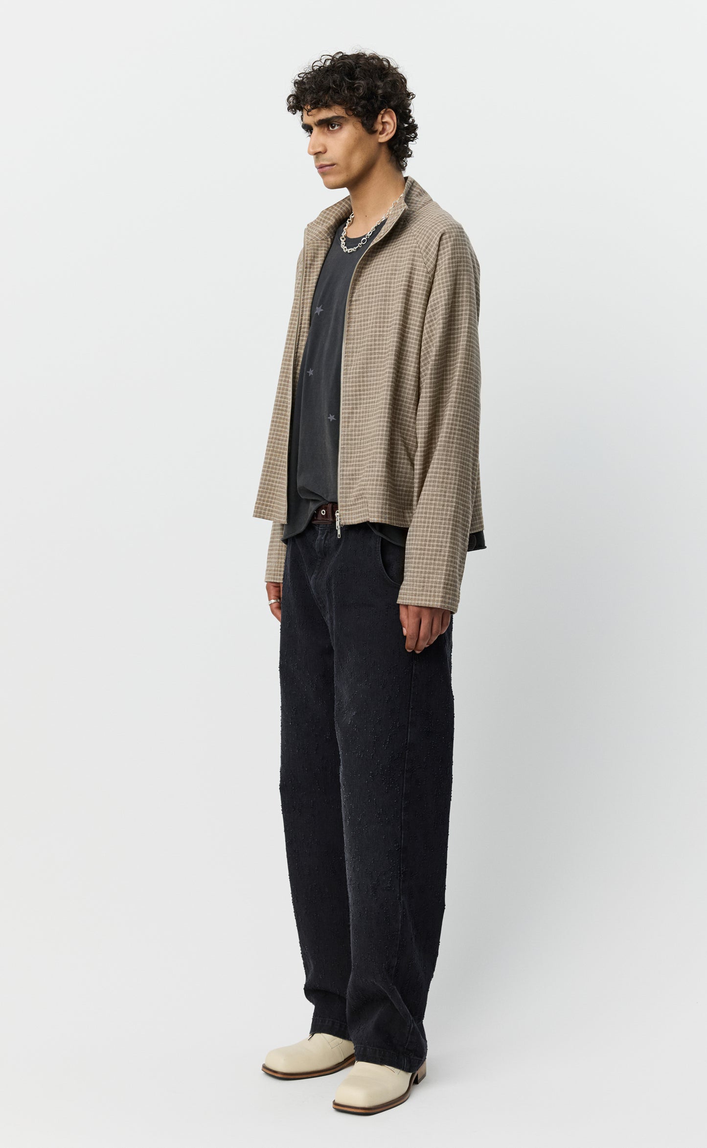 Woven Leisure Zip Up - Worn Taupe Check