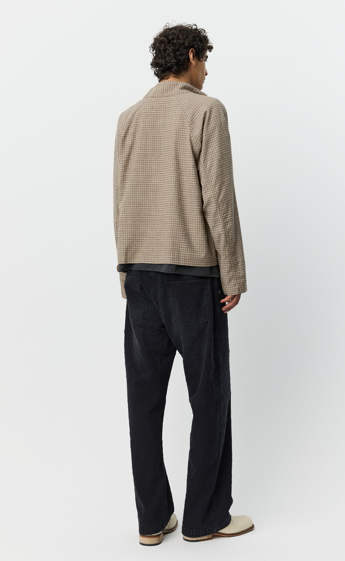 Woven Leisure Zip Up - Worn Taupe Check