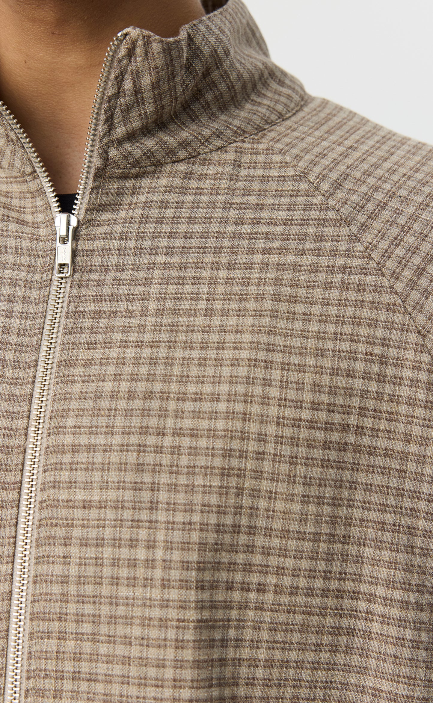 Woven Leisure Zip Up - Worn Taupe Check